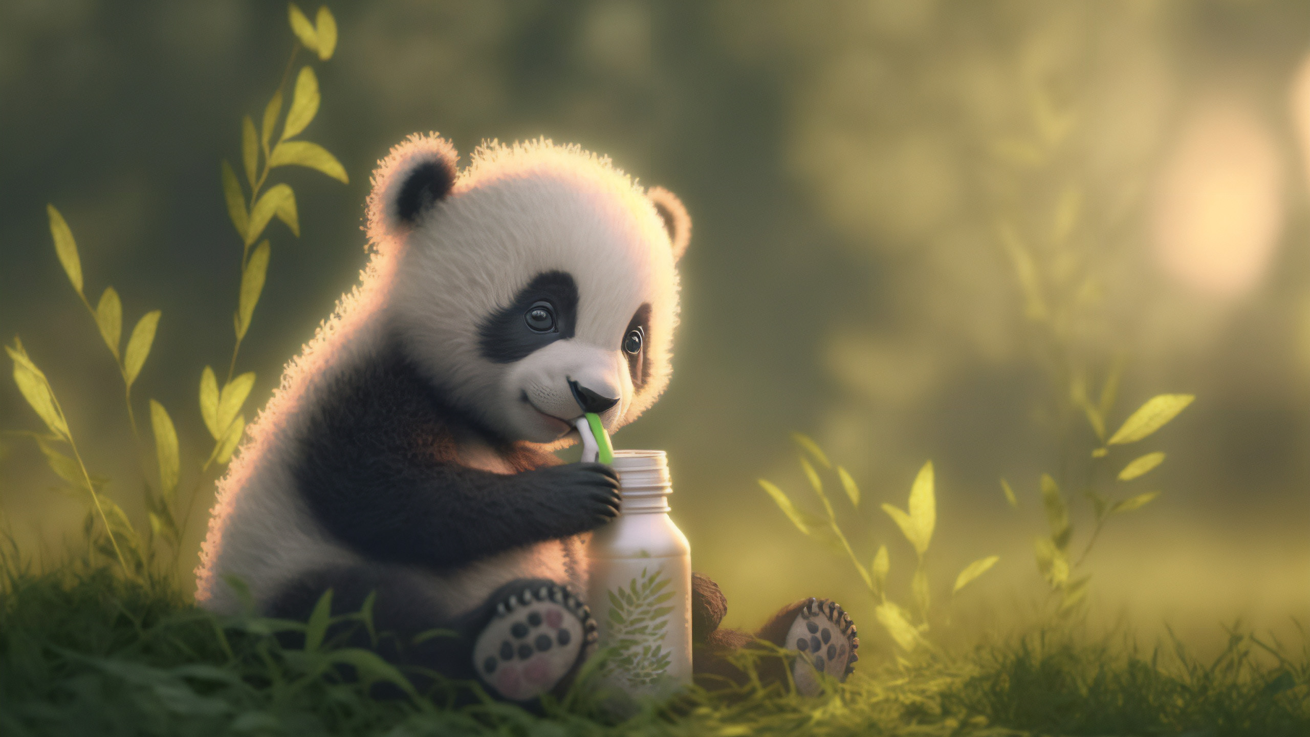 熊猫图片_小熊猫壁纸下载_奶瓶高清大图_草地高清图片壁纸